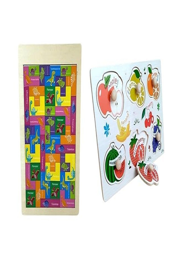 NEKSTY Wooden Peg Puzzle Toy Set | Animal and Fruit Theme| Educational Learning Toys for Toddlers and Kids | Montessori Activity Puzzle with Knobs | BPA-Free, Safe for Kids | Combo of 2 - Image 1